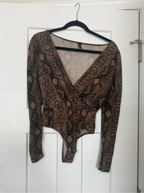 WINDSOR Snakeskin Thong Long Sleeve Bodysuit - Size Small
